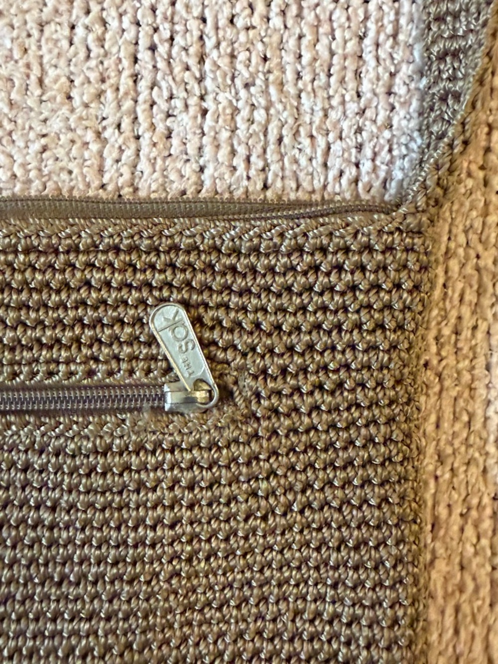The Sak Braided Metallic Taupe Crossbody Bag with Front Zip